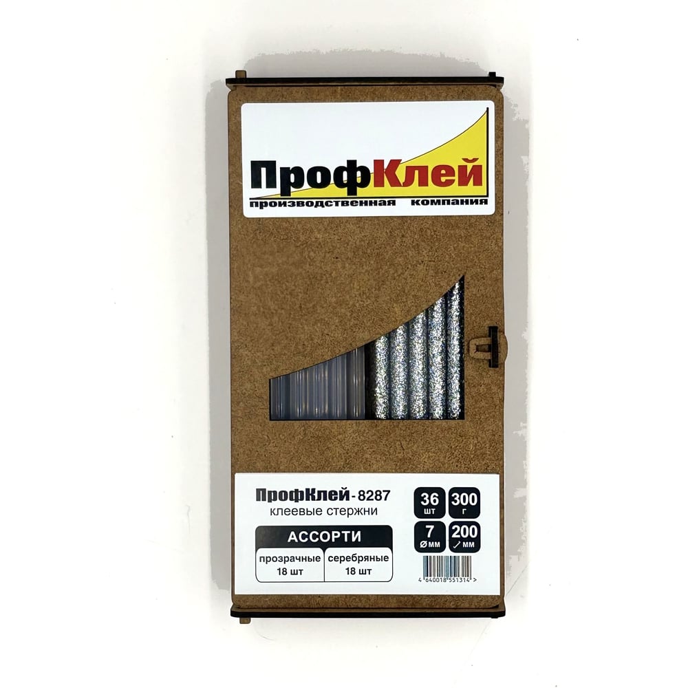 Изображение товара Клеевые стержни ПрофКлей 8287 ассорти (прозрачные + серебро), 7х200 мм, 36 шт, 300 г RU.8287.TS