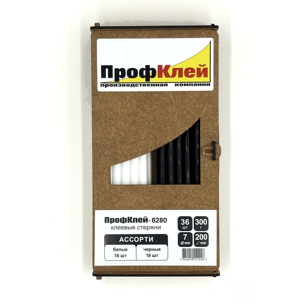 Изображение товара Клеевые стержни ПрофКлей 8280 ассорти (белые + черные), 7.4 мм, 200 мм, 36 шт