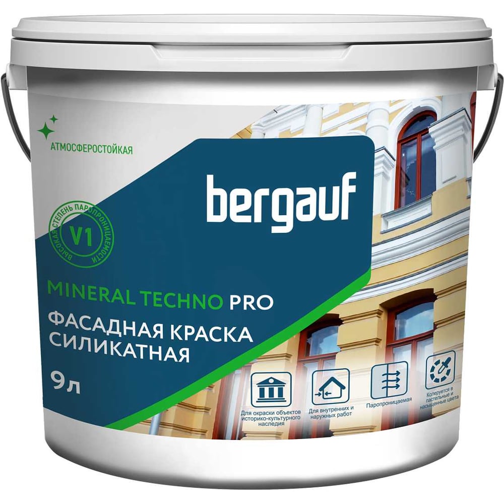 Изображение товара Краска силикатная Bergauf Mineral Techno Pro база А, 9 л/ 13,2 кг 91381