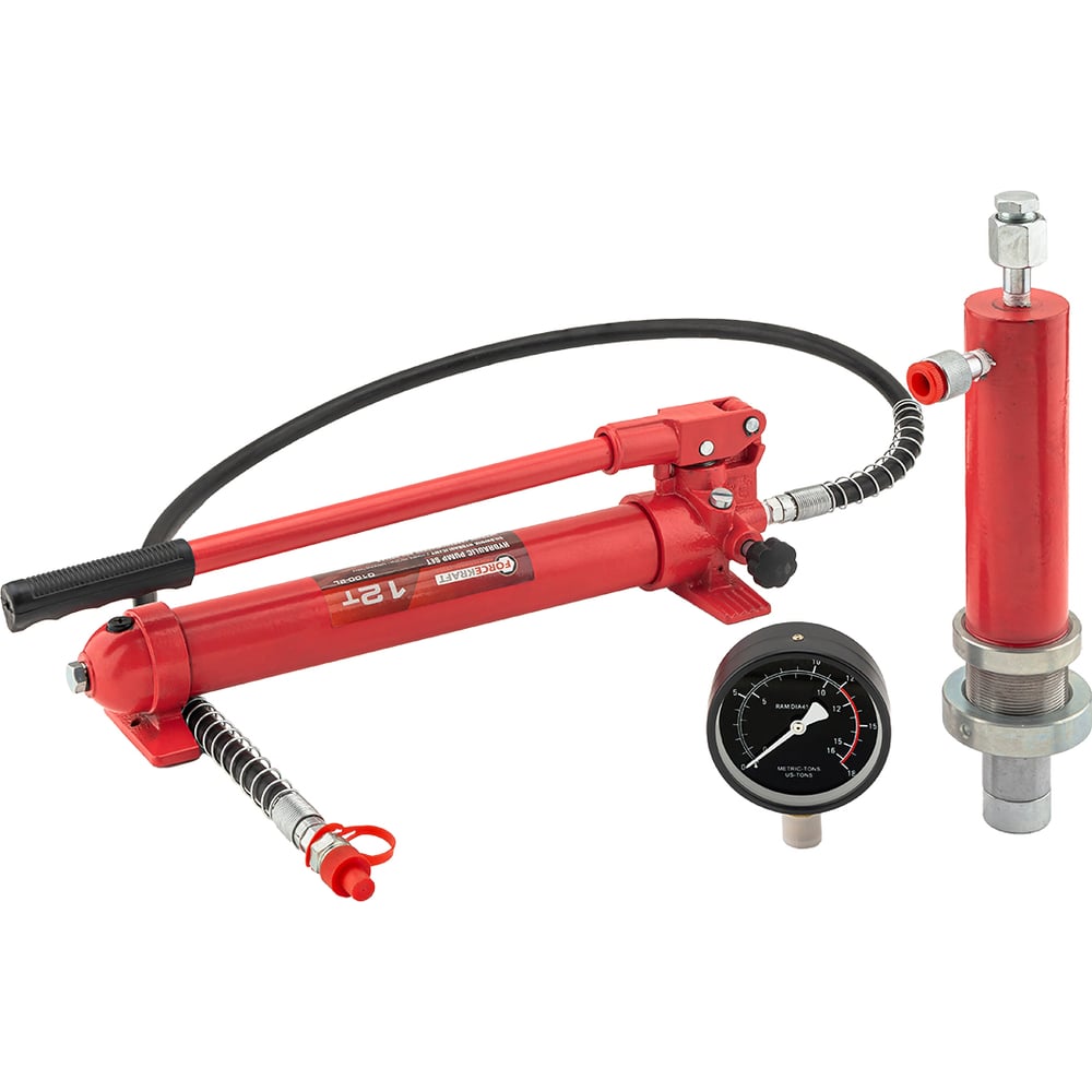 Изображение товара Гидравлический цилиндр Forcekraft 12т с насосом и манометром FK-0100-2L