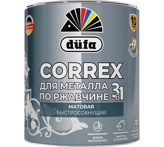 Изображение товара Грунт-эмаль 3в1 Dufa CORREX для металла, по ржавчине, RAL-7024, графитовый серый, матовая, 0.75л МП00-014767