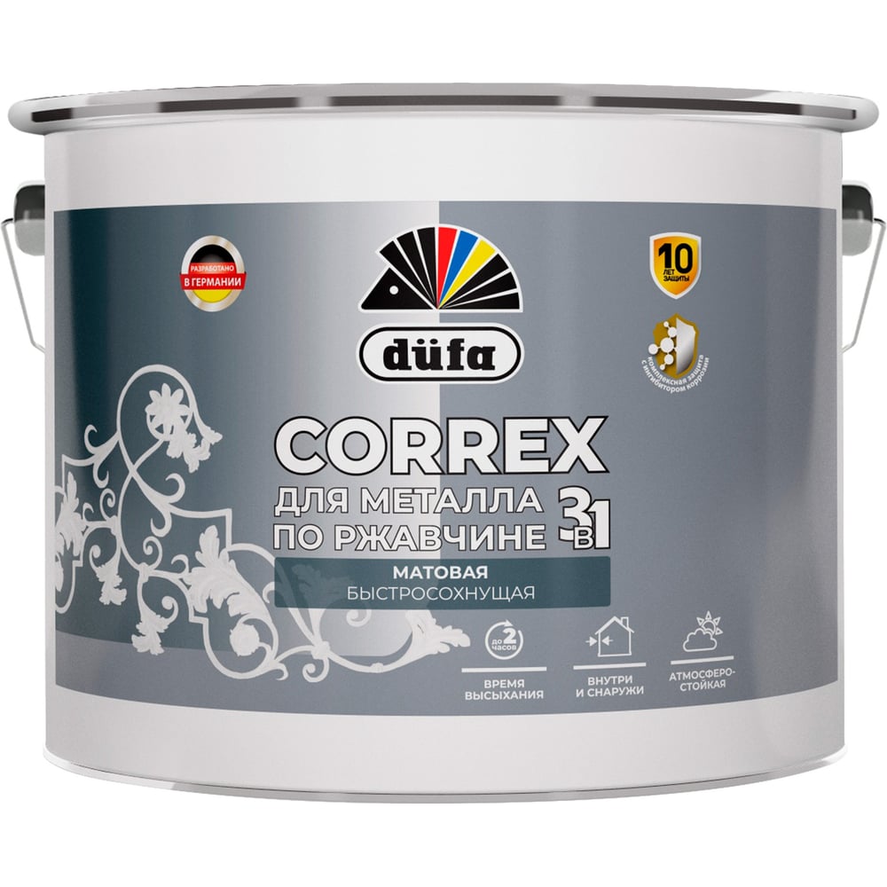 Изображение товара Грунт-эмаль Dufa CORREX 3в1 для металла по ржавчине RAL-7024, матовая, 10л