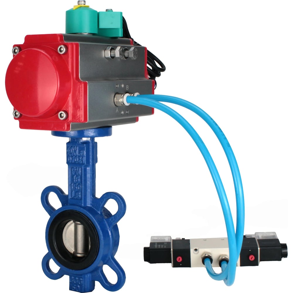 Изображение товара Затвор дисковый DN.ru GG25-316L Ду65 Ру16 с пневмоприводом и магнитным переключателем