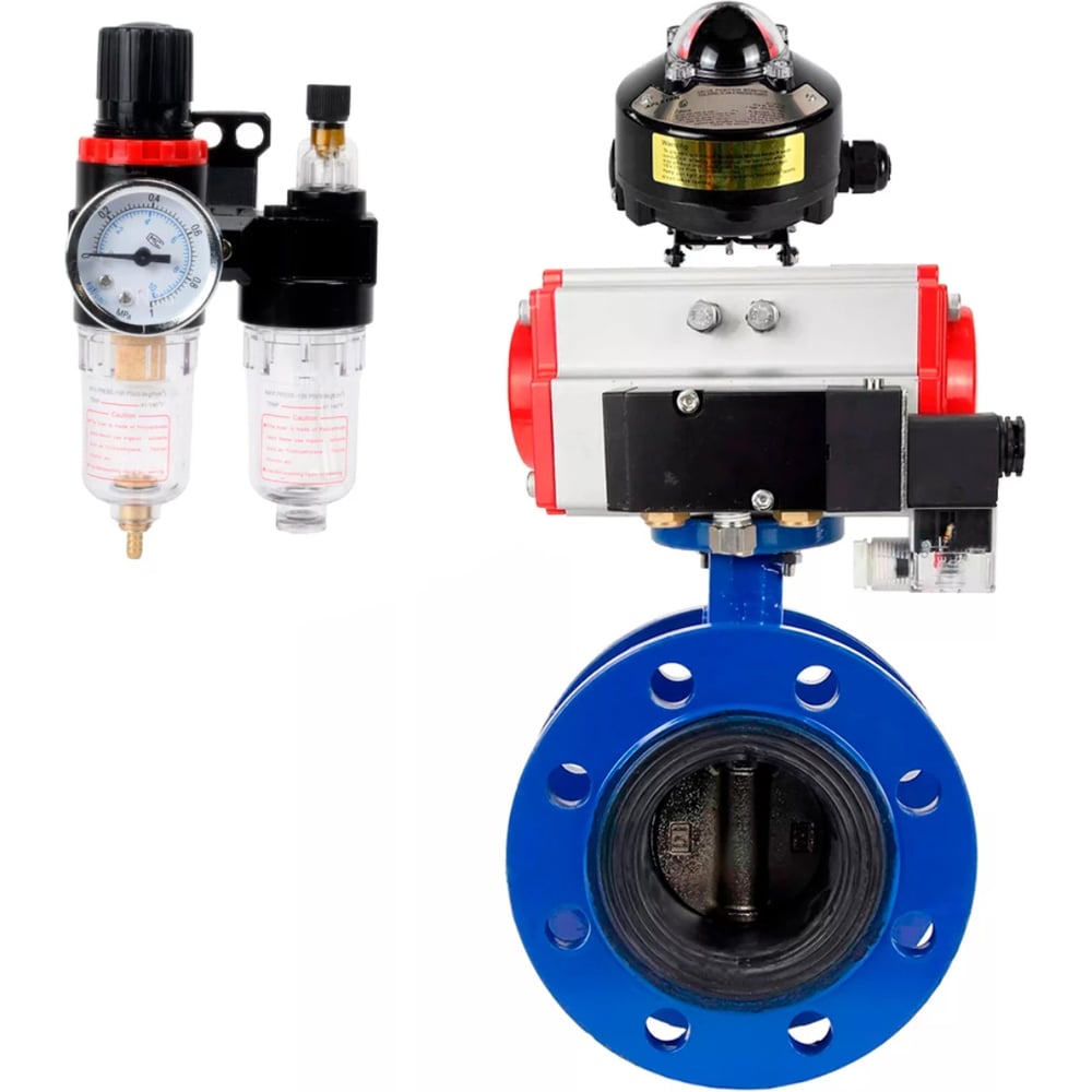 Затвор дисковый DN.ru GGG40-304-EPDM-2W-F-H Ду100 Ру16 пневмопривод DA-105, пневмораспределитель 24VDC, БКВ LSB-510, БПВ D050-56657