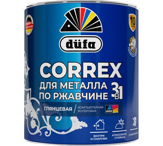 Изображение товара Грунт-эмаль 3 в 1 Dufa CORREX для металла, по ржавчине, глянцевая, БАЗА 3, 0.75л МП00-014763