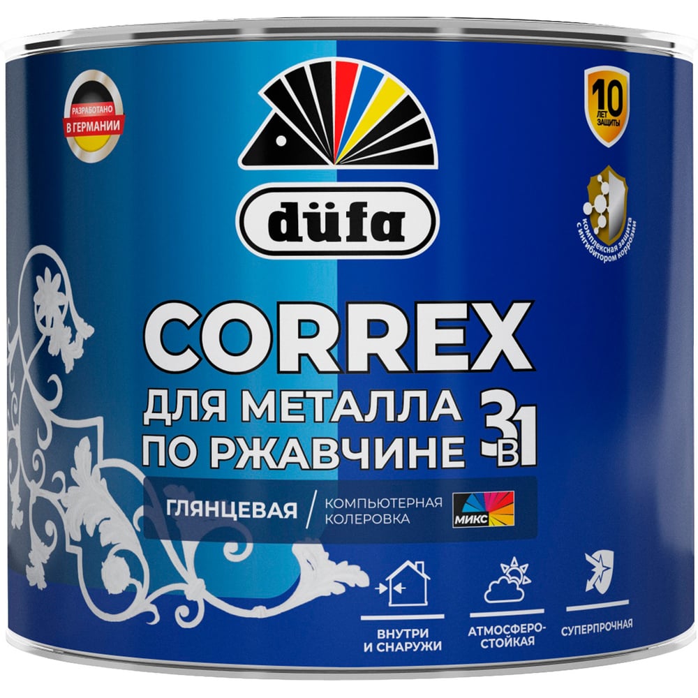 Изображение товара Грунт-эмаль Dufa CORREX 3 в 1 для металла белая 2л, быстросохнущая, влагостойкая Изображение товара Грунт-эмаль Dufa CORREX 3 в 1 для металла белая 2л, быстросохнущая, влагостойкая