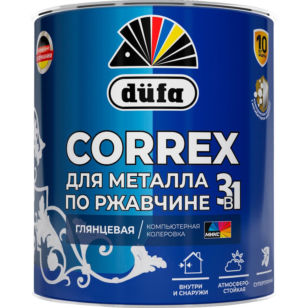 Изображение товара Грунт-эмаль 3 в 1 Dufa CORREX для металла, по ржавчине, глянцевая, БАЗА 1, 0.75л МП00-014761