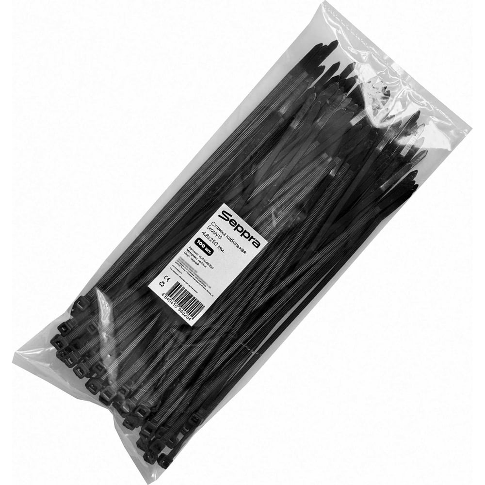 Стяжка Seppra 250 x 4,8 / нейлон / черный (упаковка 100 шт.) 400.1148.250