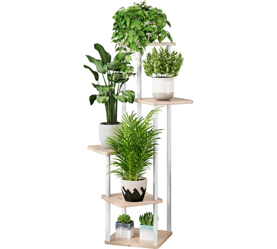 Изображение товара Напольная подставка GARDEN SHOW для цветов №6 5 полок МДФ светлое дерево 60х60х106,3 см металл белый 266576