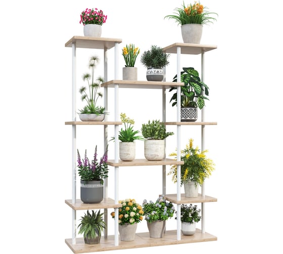 Изображение товара Напольная подставка GARDEN SHOW для цветов №9 6 ярусов 14 мест МДФ светлое дерево 80х23,7х106 см металл белый 266585