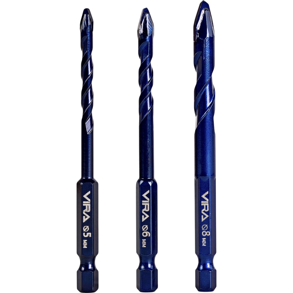 Изображение товара Универсальные твердосплавные сверла VIRA 3 шт для керамогранита и твердых материалов