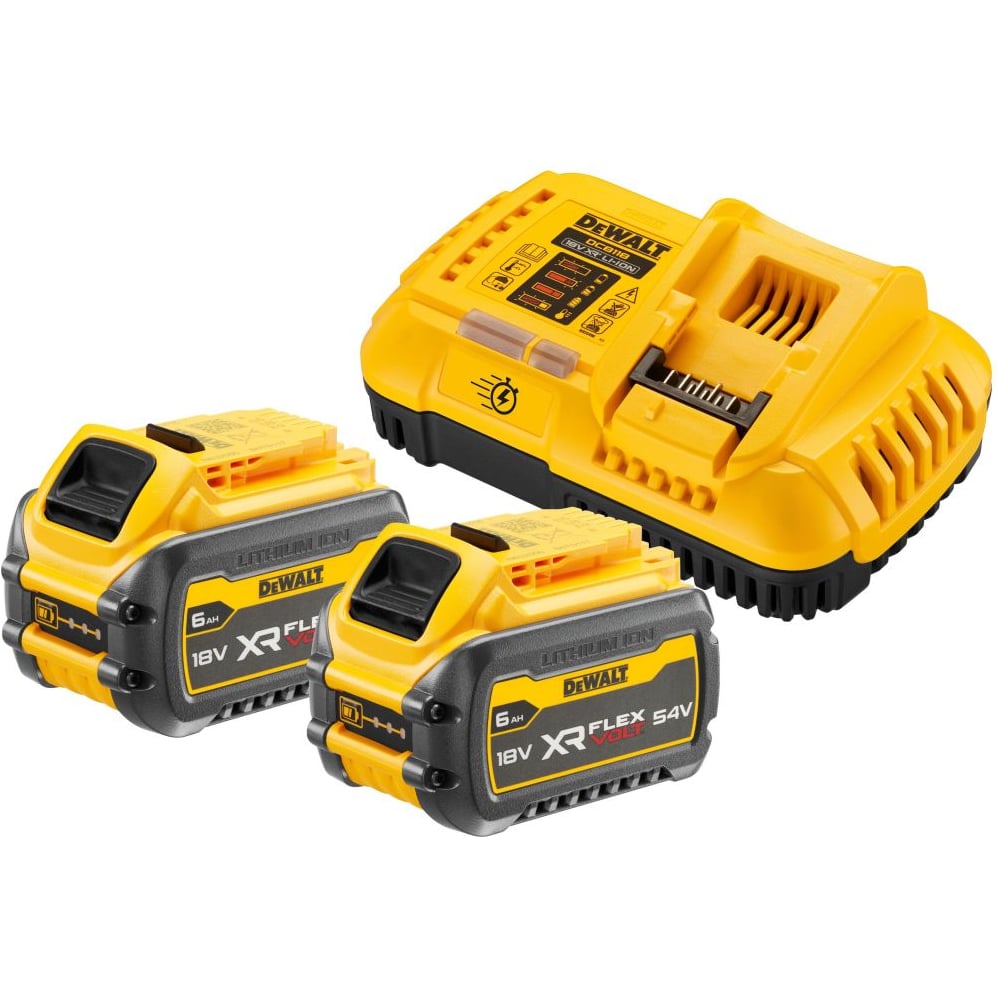 Изображение товара Набор Dewalt DCB118T2: 2 АКБ DCB546, Li-Ion, 18/54 В, 6/2 Ач и быстрое зарядное устройство DCB118, 18/54 В, 8А DCB118T2-QW Изображение товара Набор Dewalt DCB118T2: 2 АКБ DCB546, Li-Ion, 18/54 В, 6/2 Ач и быстрое зарядное устройство DCB118, 18/54 В, 8А DCB118T2-QW