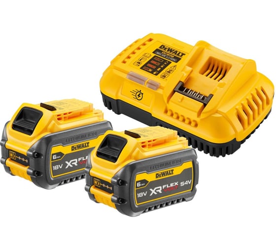 Изображение товара Набор Dewalt DCB118T2: 2 АКБ DCB546, Li-Ion, 18/54 В, 6/2 Ач и быстрое зарядное устройство DCB118, 18/54 В, 8А DCB118T2-QW
