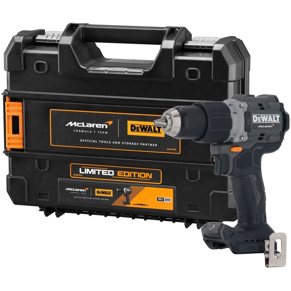 Изображение товара Ударная дрель-шуруповерт Dewalt McLaren Limited Edition DCD85MNT, 18 В, 2000 об/мин, без АКБ и ЗУ, в кейсе TSTAK DCD85MNT-XJ Изображение товара Ударная дрель-шуруповерт Dewalt McLaren Limited Edition DCD85MNT, 18 В, 2000 об/мин, без АКБ и ЗУ, в кейсе TSTAK DCD85MNT-XJ