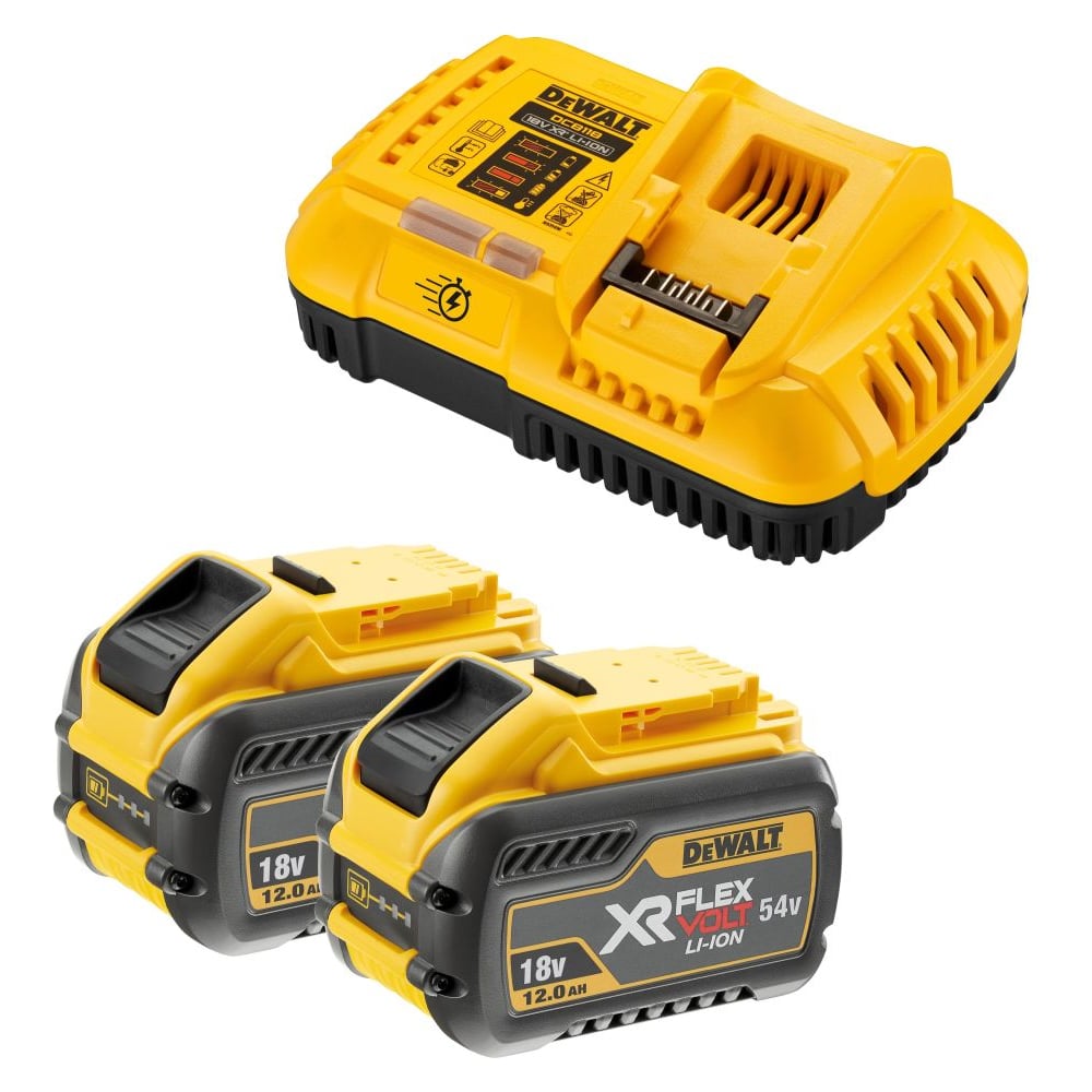 Изображение товара Набор Dewalt DCB118Y2: 2 АКБ DCB548, Li-Ion, 18/54 В, 12/4 Ач и быстрое зарядное устройство DCB118, 18/54 В, 8А DCB118Y2-QW