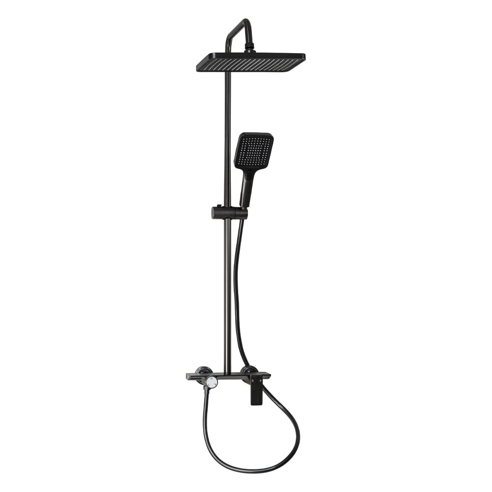 Изображение товара Смеситель + стойка душевая тропический душ BRIMIX с двумя лейками, прямоугольный алюминиевый корпус, цвет ГРАФИТ. 88707