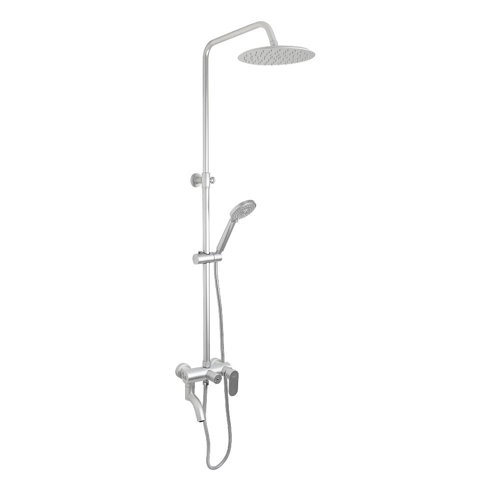 Изображение товара Смеситель + стойка душевая тропический душ BRIMIX с двумя круглыми лейками, из алюминия, натуральный цвет АЛЮМИНИЙ . 87705