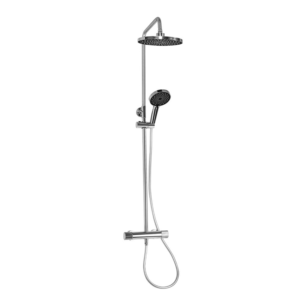 Изображение товара Смеситель термостатический + стойка душевая GFmark тропический душ, с двумя лейками, из нержавеющей стали марки SUS 304, цвет ХРОМ. 3105-CR