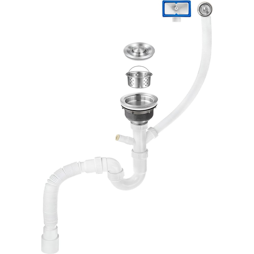 Изображение товара Сифон для кухни MPF 3 1/2х40 (с вып. из нерж стали (с ведёрком),отв.для стир.маш,кругл и прямоуг.пер.),с г.т.40х32/40/50, ИС.110769