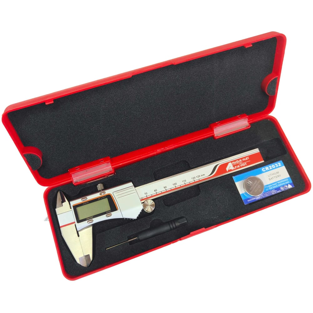 Изображение товара Цифровой штангенциркуль АЛЬФА-НДТ 125мм с подсветкой, IP54, первичная калибровка