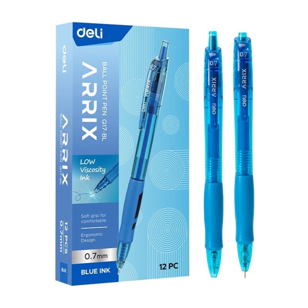 Изображение товара Ручка шариковая Deli Arris авт. 0. 7мм резиновая манжета, синие чернила, 12шт EQ17-BL