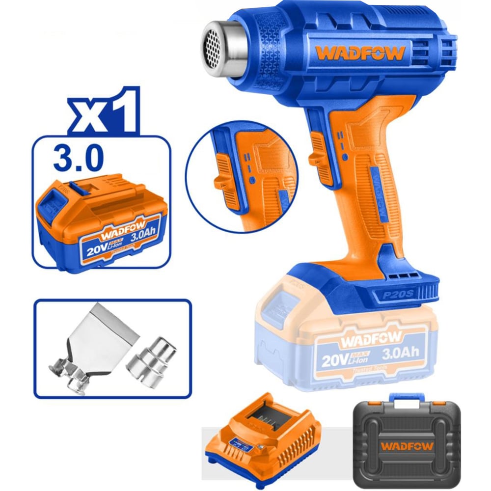 Изображение товара Профессиональный аккумуляторный фен WADFOW 20В с регулируемой температурой