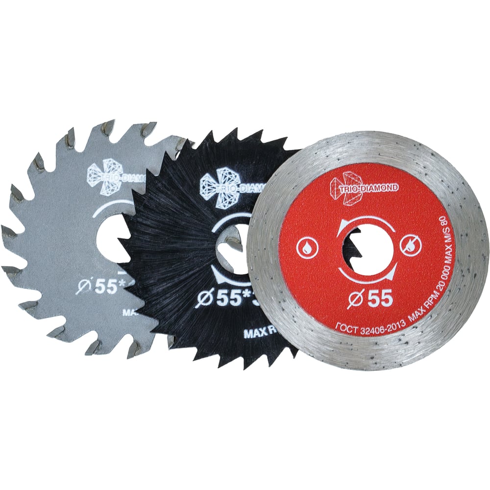 Изображение товара Универсальный набор отрезных дисков TRIO-DIAMOND 55 мм, для гравировальной машинки, 3шт 141803