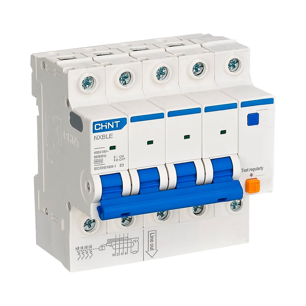 Автоматический выключатель дифференциального тока CHINT АВДТ NXBLE-63YH 4P D32 300мА тип AC 6кА, электронный (R) (упаковка 3 шт.) 539914