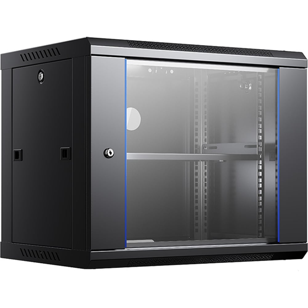 Изображение товара Шкаф навесной настенный ANDELI IT-корпус серверный 9U 600х450х502мм стеклянная дверь с замком чёрный SPL11-03
