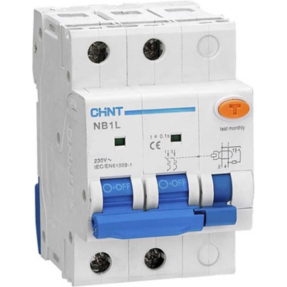 Автоматический выключатель дифференциального тока (АВДТ) CHINT NB1L 2P B13 100мА тип AC 10кА, электромеханический (R) (уп. 4 шт.) 205050
