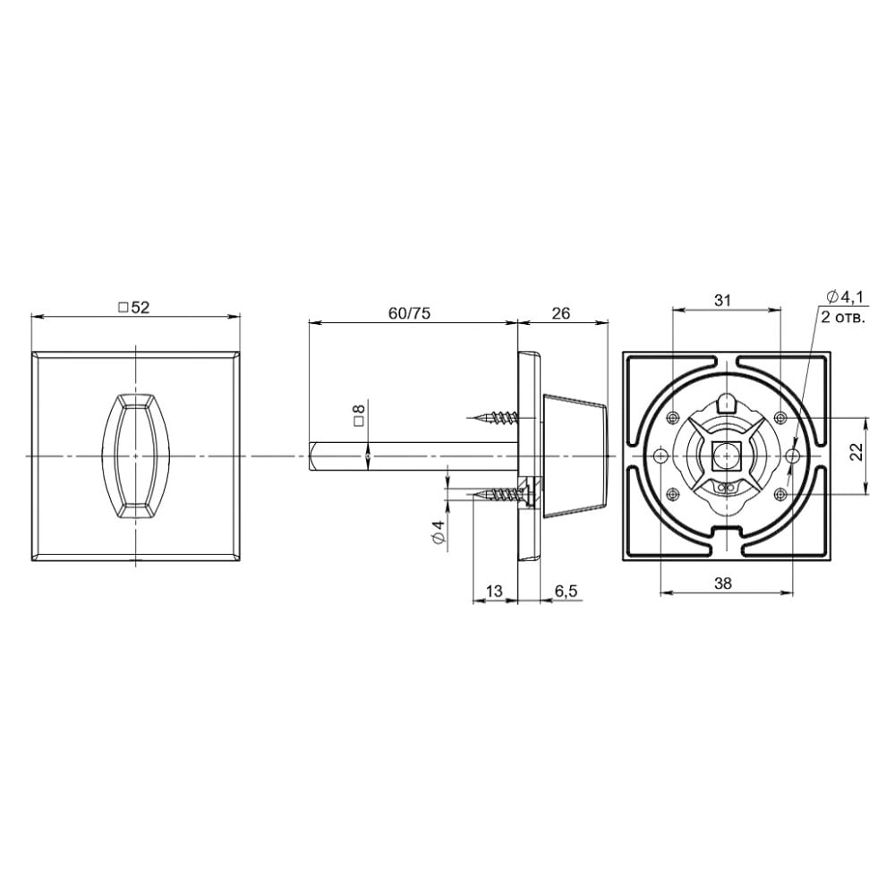 Изображение товара Ручка поворотная Fuaro бронза 75 мм квадратное основание для дверей
