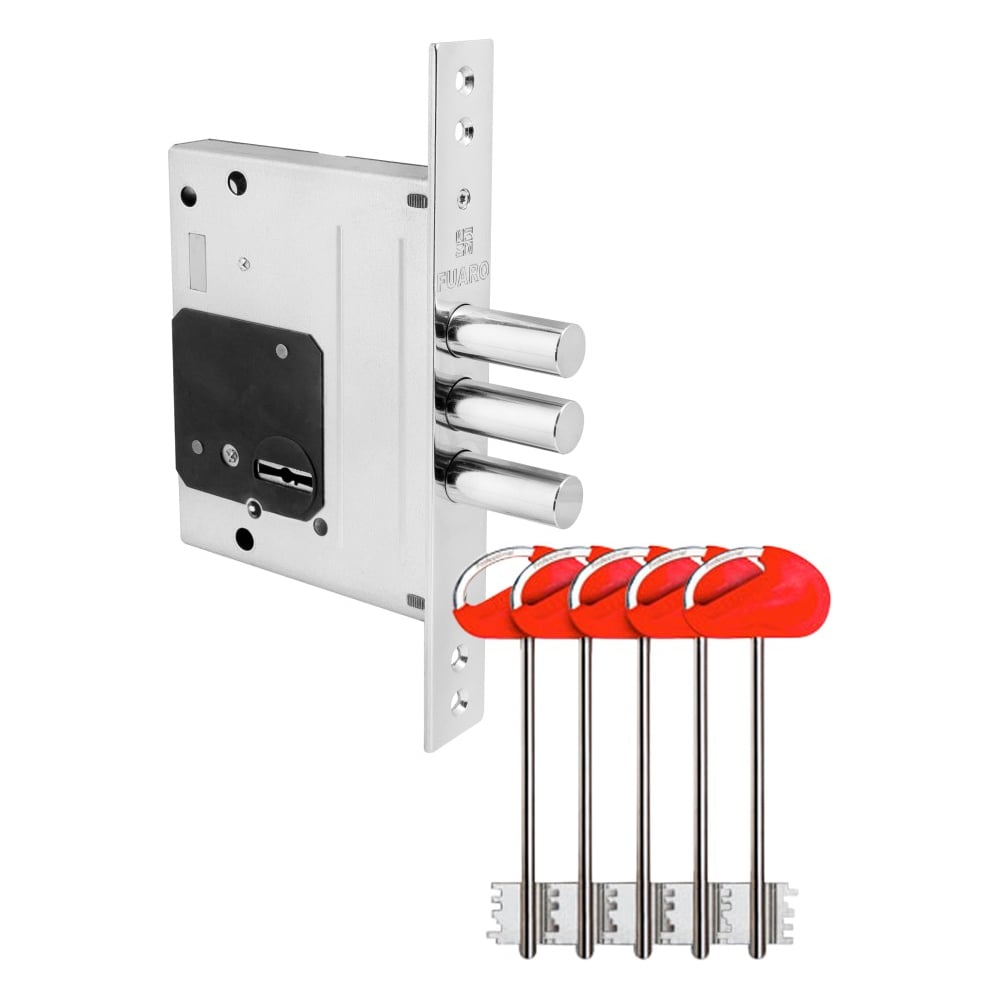 Изображение товара Врезной сувальдный замок Fuaro MDV25/S-60.00.3R16 с 5 ключами для дверей и шкафов