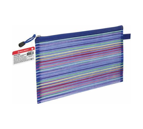 Изображение товара Папка-конверт BRAUBERG Stripes на молнии формат B5+ 310х220 мм, сетчатая ткань 224047