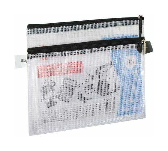 Изображение товара Папка-конверт BRAUBERG на молнии малого формата 238x180 мм, А5, 2 отделения, ПВХ, сетка, прозрачная 223890