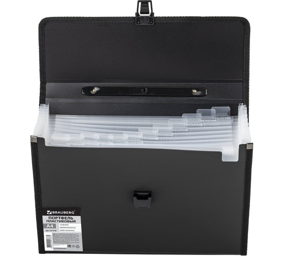 Изображение товара Пластиковый портфель BRAUBERG А4 332x245x35 мм, 13 отделений, с окантовкой, индексные ярлыки 221378