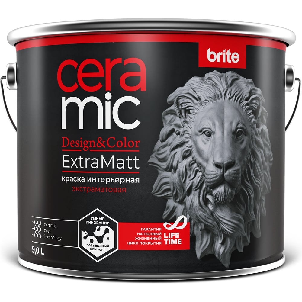 Изображение товара Краска BRITE CERAMIC ExtraMatt для интенсивных помещений 9л, белая