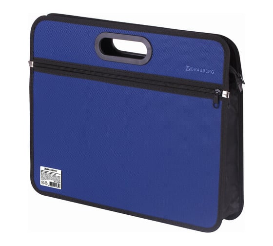 Изображение товара Пластиковая сумка BRAUBERG А4+, 390x315x70 мм, на молнии, внешний карман, фактура бисер, синяя 225167