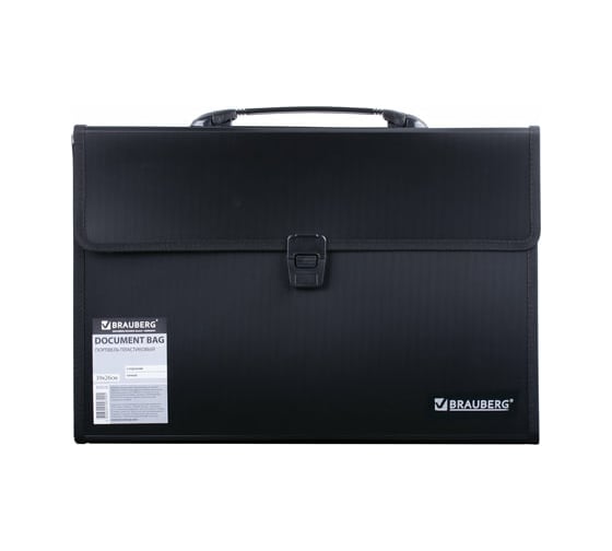 Изображение товара Пластиковый портфель BRAUBERG А4+ 390х260х40 мм, фактура линейная, черный 221389