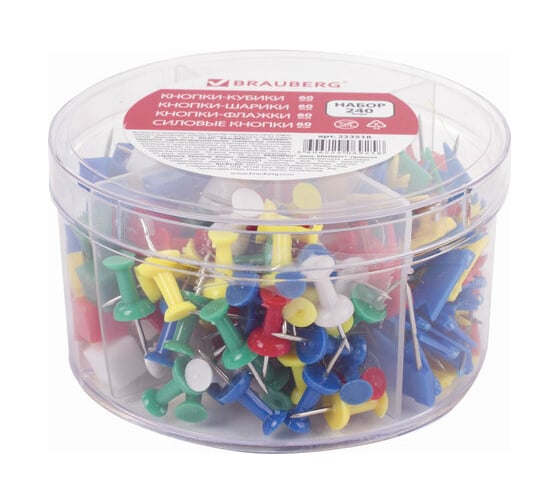 Изображение товара Силовые кнопки BRAUBERG набор 60 шт, шарики 60 шт, кубики 60 шт, флажки 60 шт 223518