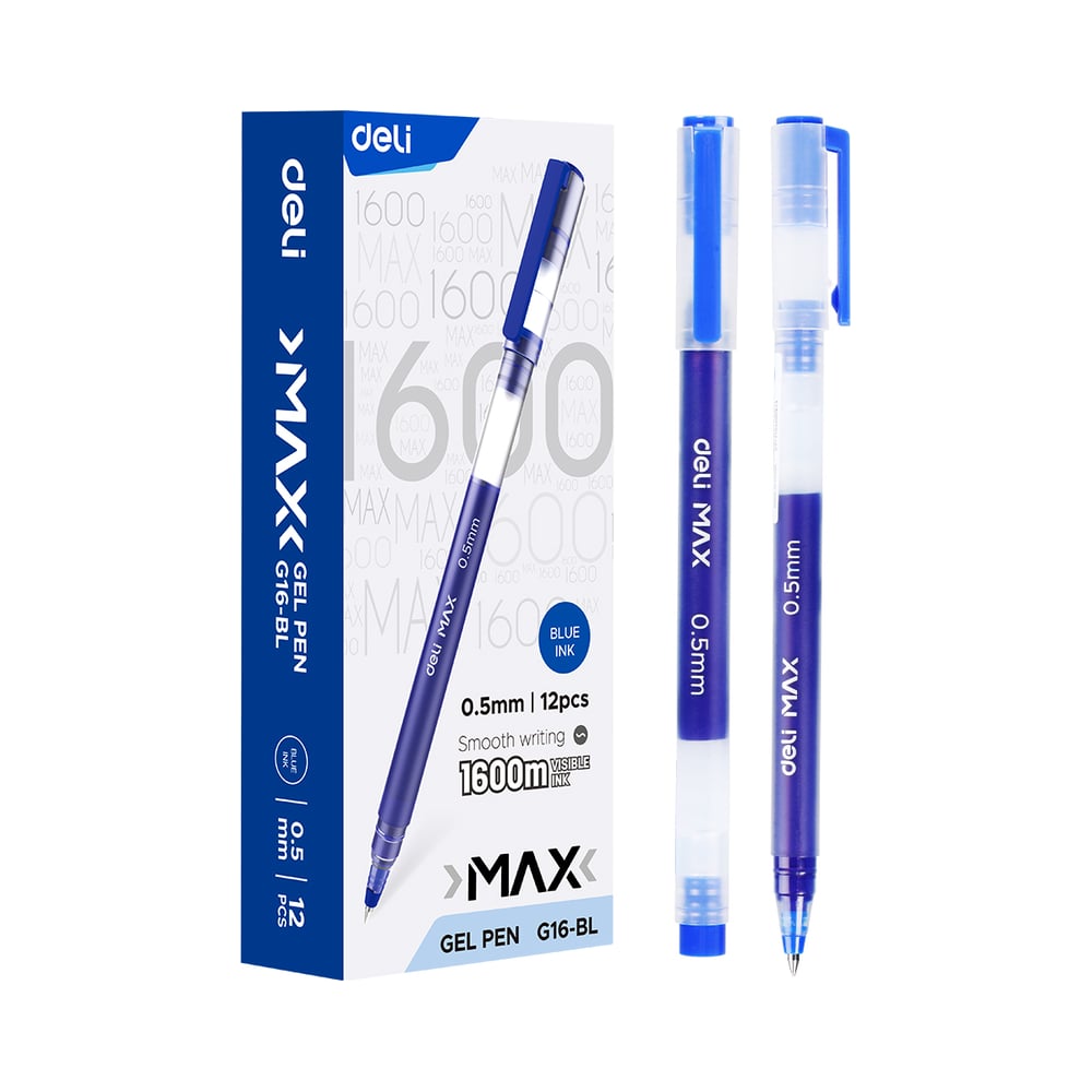 Изображение товара Ручка гелевая Deli 0.5мм синие чернила (12шт) EG16-BL