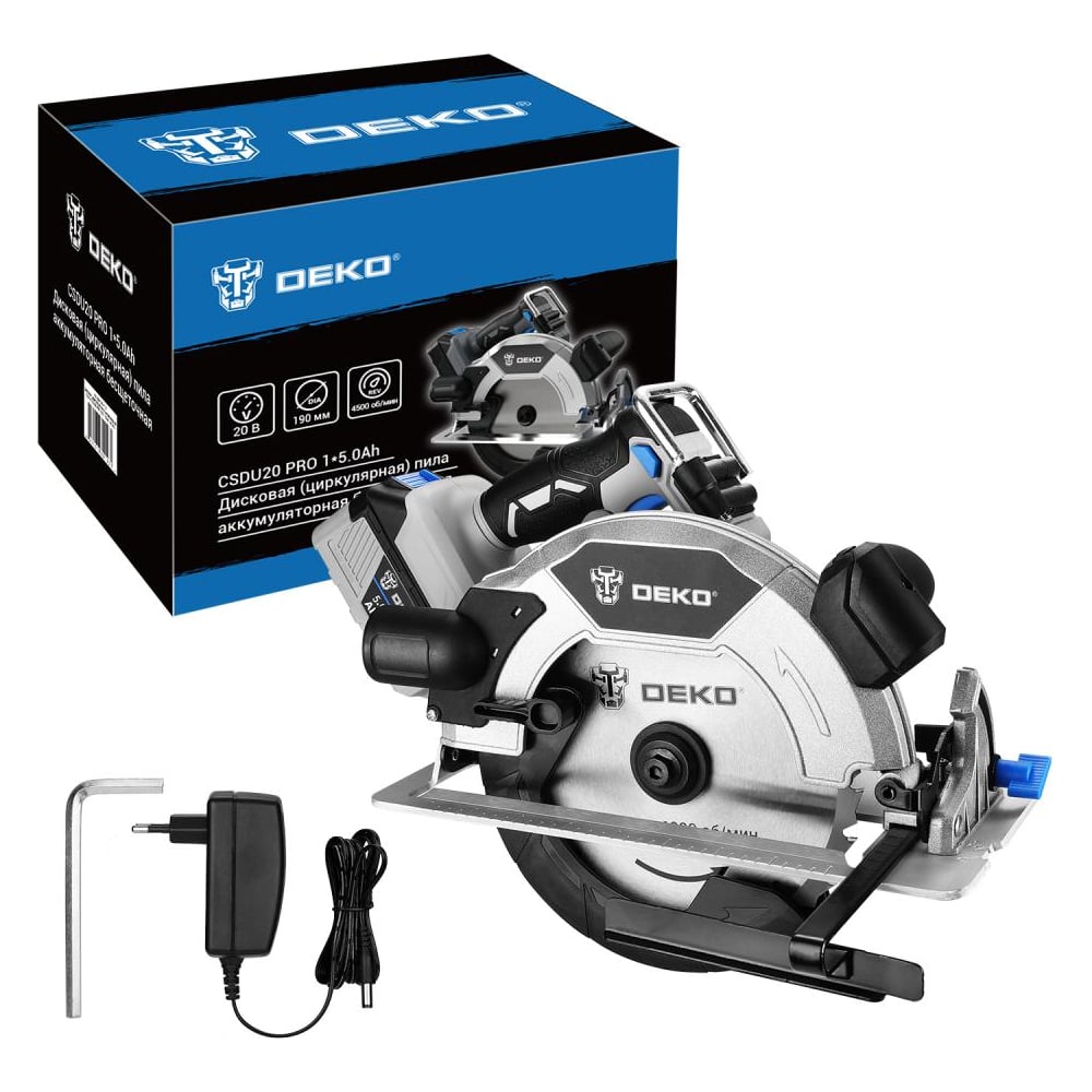 Изображение товара Дисковая (циркулярная) пила аккумуляторная DEKO CSDU20 PRO, 20В, 190мм, 1x5.0Ач 083-1105