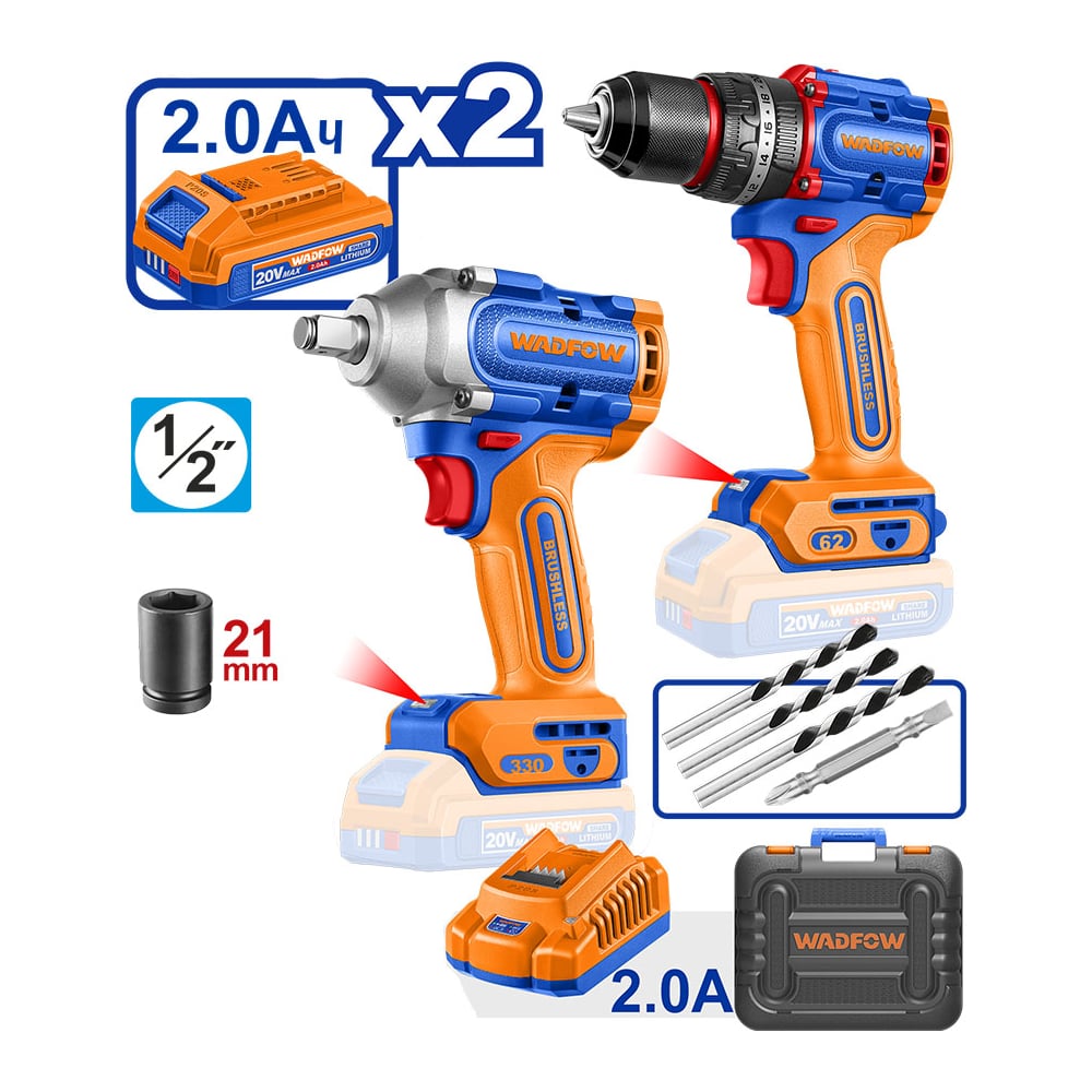 Изображение товара Набор аккумуляторного инструмента WADFOW 20В 4 WCK20275