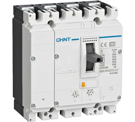 Изображение товара Автоматический выключатель CHINT NM8N-125R TM 4P 125А 150кА регулируемым термомагнитным расцепителем (R) 271730