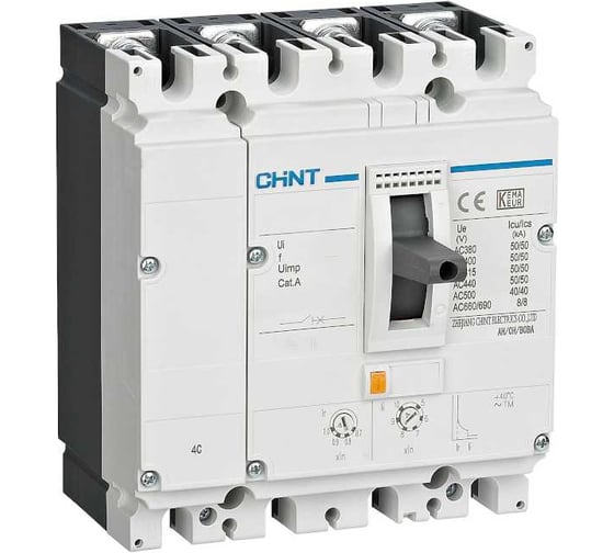 Изображение товара Автоматический выключатель CHINT NM8N-250H TM 4P 250А 100кА регулируемым термомагнитным расцепителем (R) 271236
