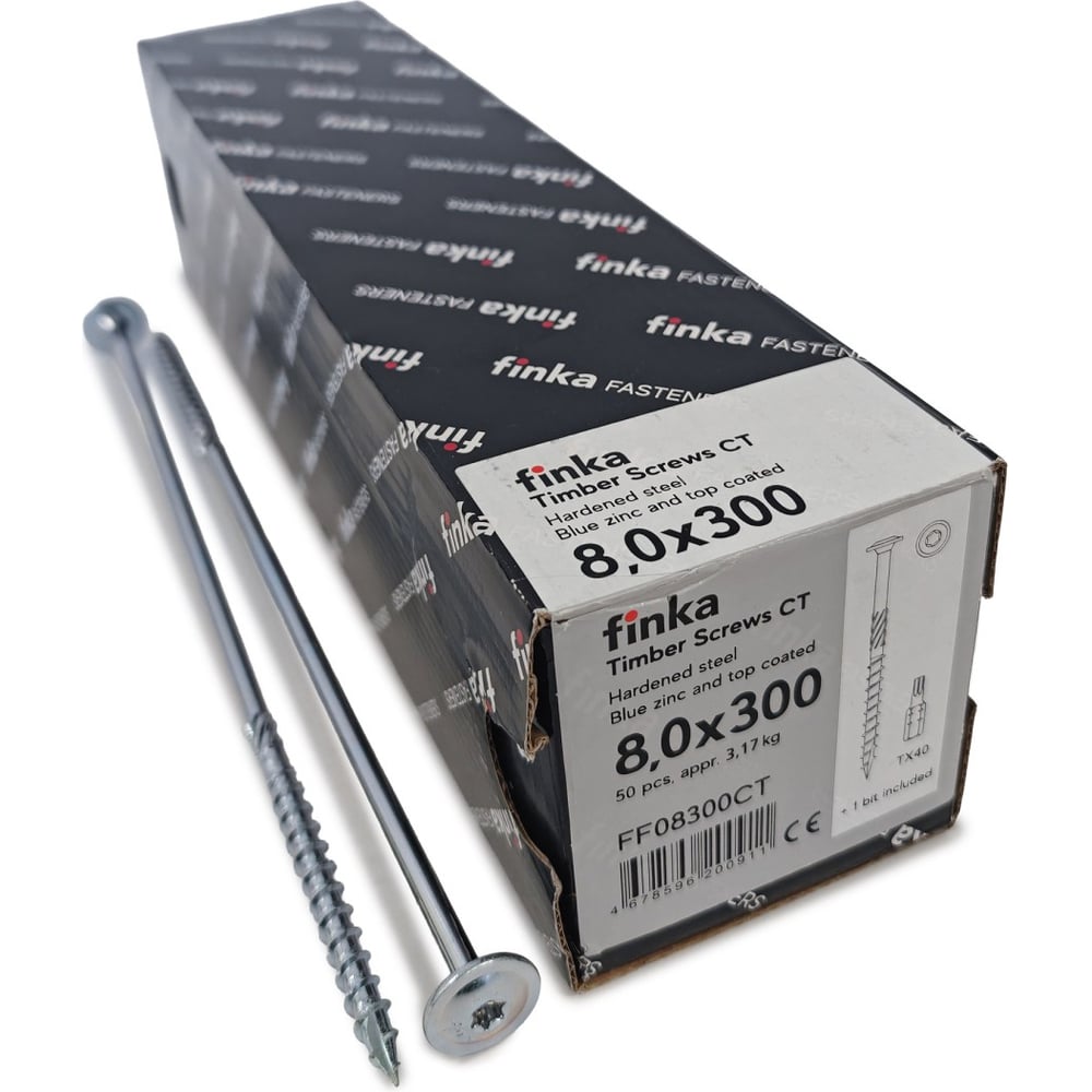 Изображение товара Шурупы конструкционные Finka Timber Screws CT 8,0x300 TX40 (Голубой цинк, тарелка, 50шт) FF08300CT