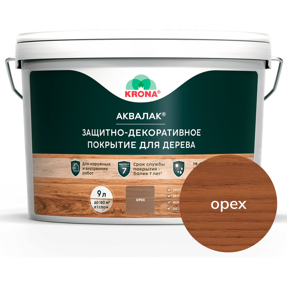 Изображение товара Лак акриловый KRONA орех 9 л - быстрое и без запаха покрытие Изображение товара Лак акриловый KRONA орех 9 л - быстрое и без запаха покрытие