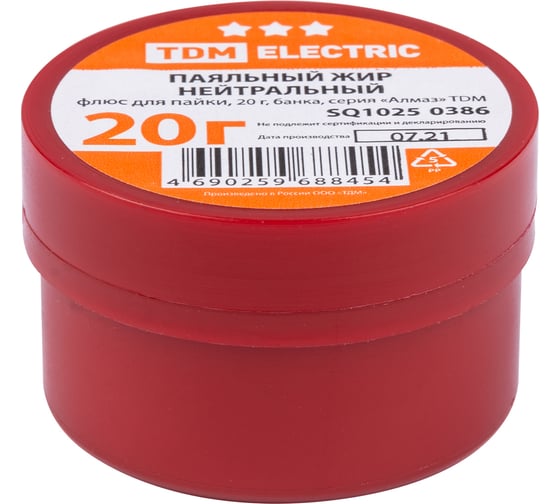 Изображение товара Флюс TDM ELECTRIC для пайки, паяльный жир нейтральный, 20 г, банка, серия Алмаз SQ1025-0386