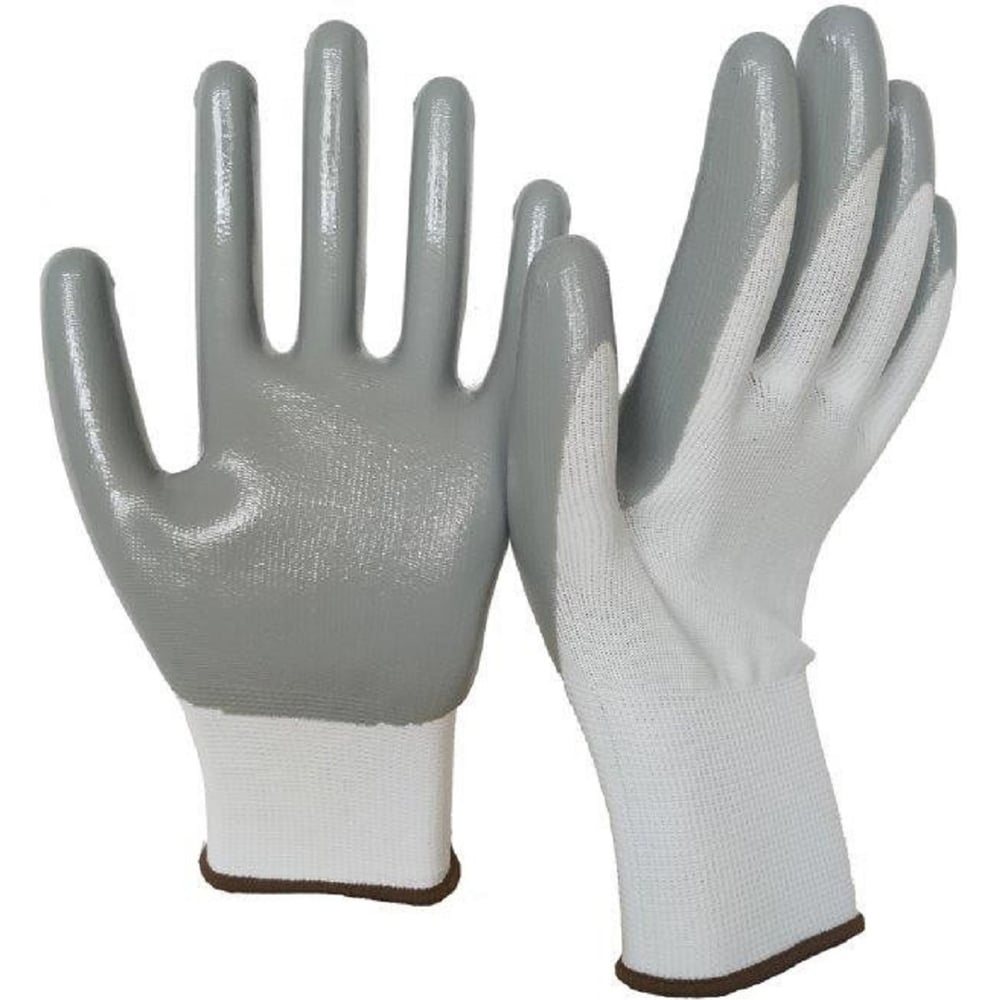 Изображение товара Перчатки нейлоновые РосМарка с нитриловым покрытием, белый/серый, 1/600 (12 шт) Р4110