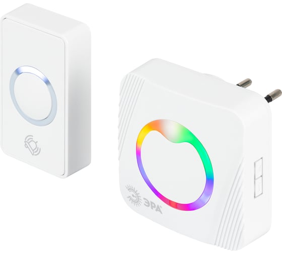 Изображение товара Звонок дверной ЭРА POLYCOLOR C101 беспроводной RGB подсветка от сети белый 36 мелодий Б0069997