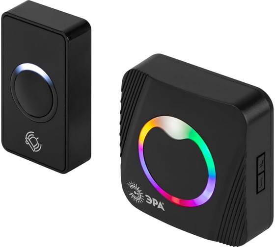 Изображение товара Звонок дверной ЭРА POLYCOLOR C100 беспроводной RGB подсветка чёрный 36 мелодий Б0069996